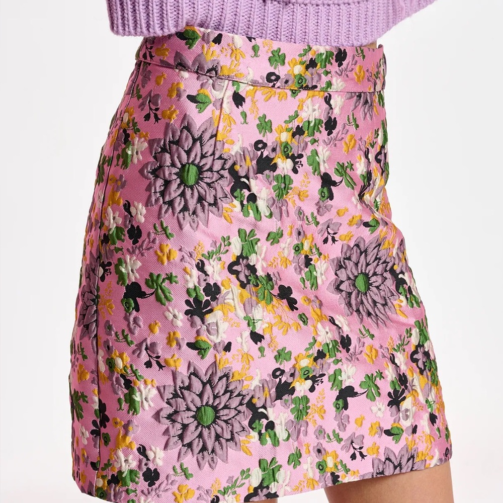 Essentiel Antwerp Pink Jacquard Floral A-Line Skirt size 34 /XS